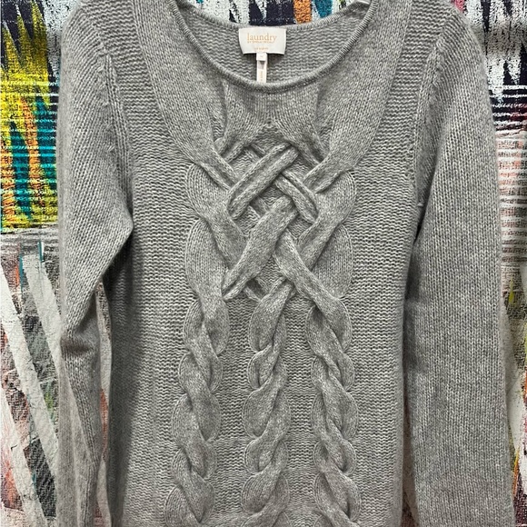 Laundry By Shelli Segal Women's Heather Gray Cable Knit Sweater - Picture 2 of 5